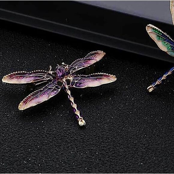 🔹️NWOT Purple & Gold Plated Dragonfly Scarf Pin/Brooch - Picture 6 of 8
